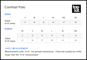 Size chart contrast polo